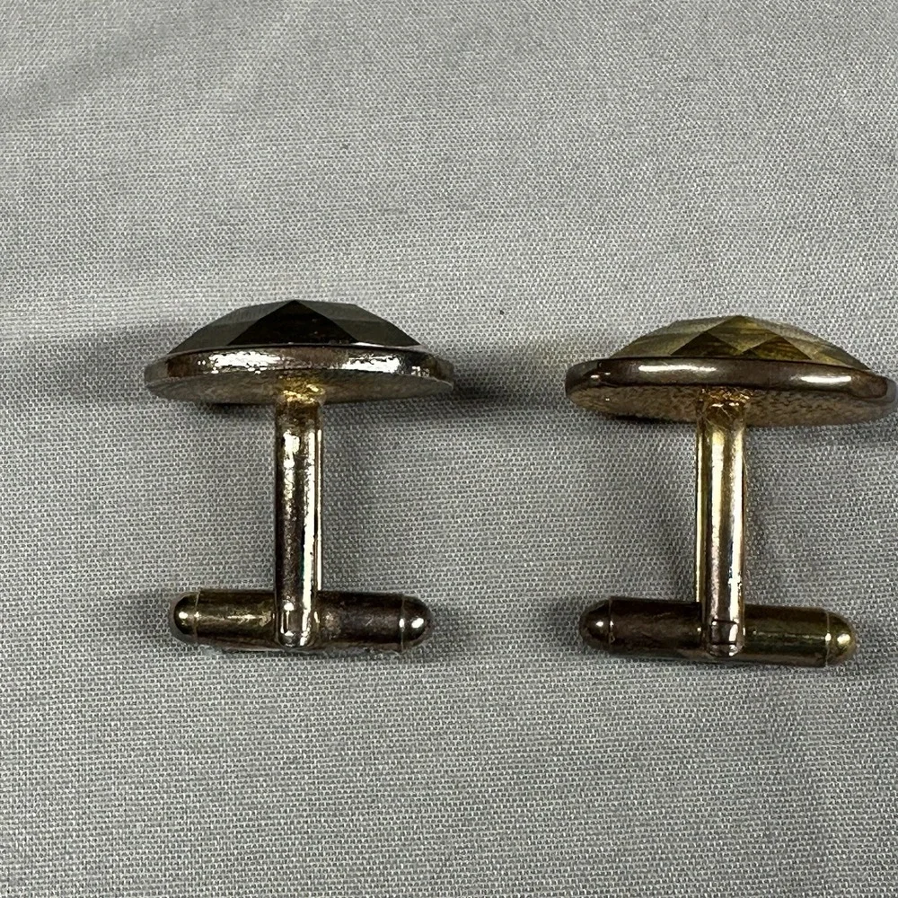 Vintage Yellow Crystal‎ Oval Cufflinks Gold-Tone – Wear, Scratches/Chips
